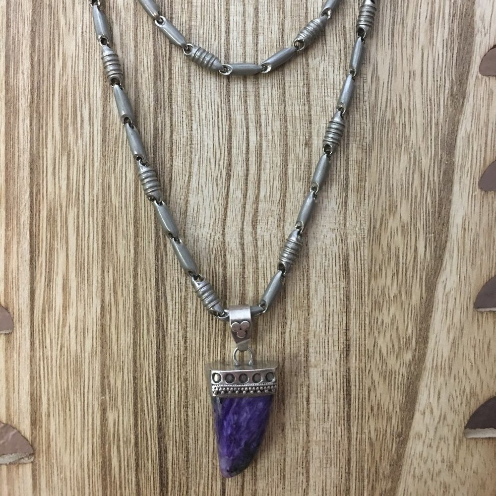Vintage heavy solid sterling link necklace pendant